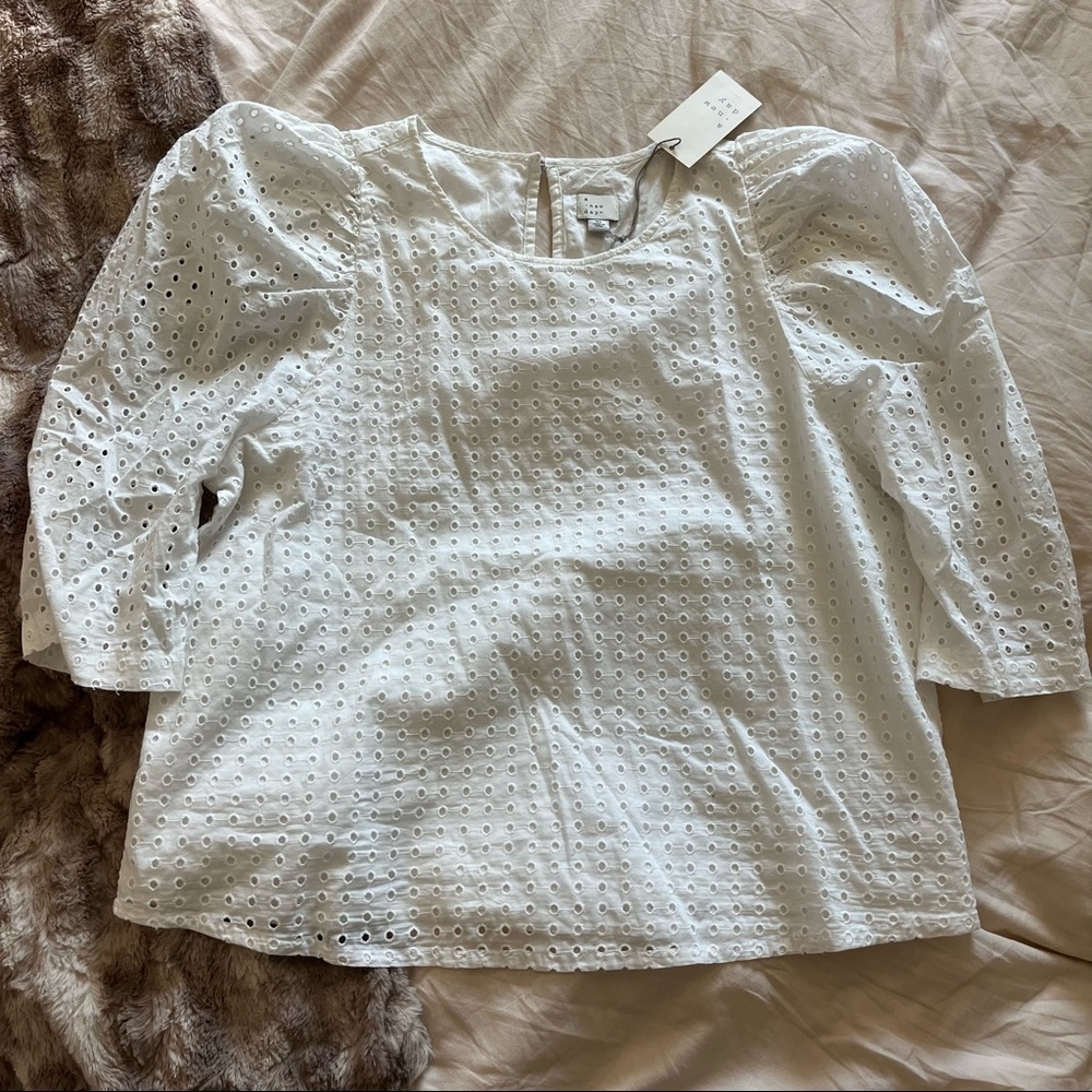 A New Day White Eyelet Puff Sleeve Top